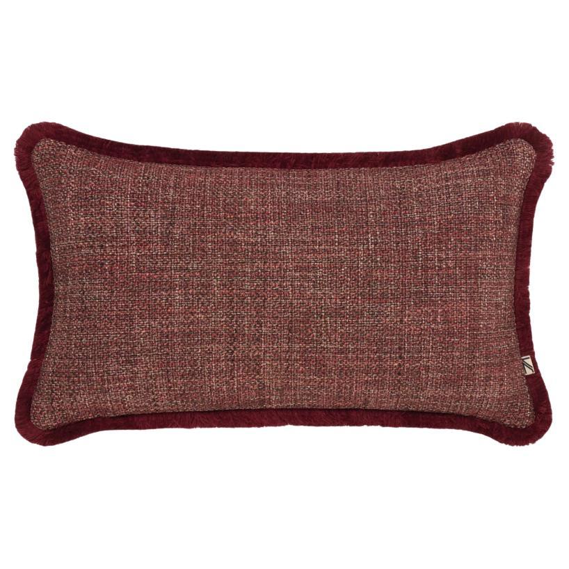 Textured Woven Cushion with Burgundy Fringed Border