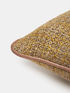 Textured Woven Cushion with Yellow Velvet Piping