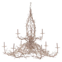 Textured Wrought Iron Faux Coral Nine-Arm Chandelier, 50” In Diameter. 