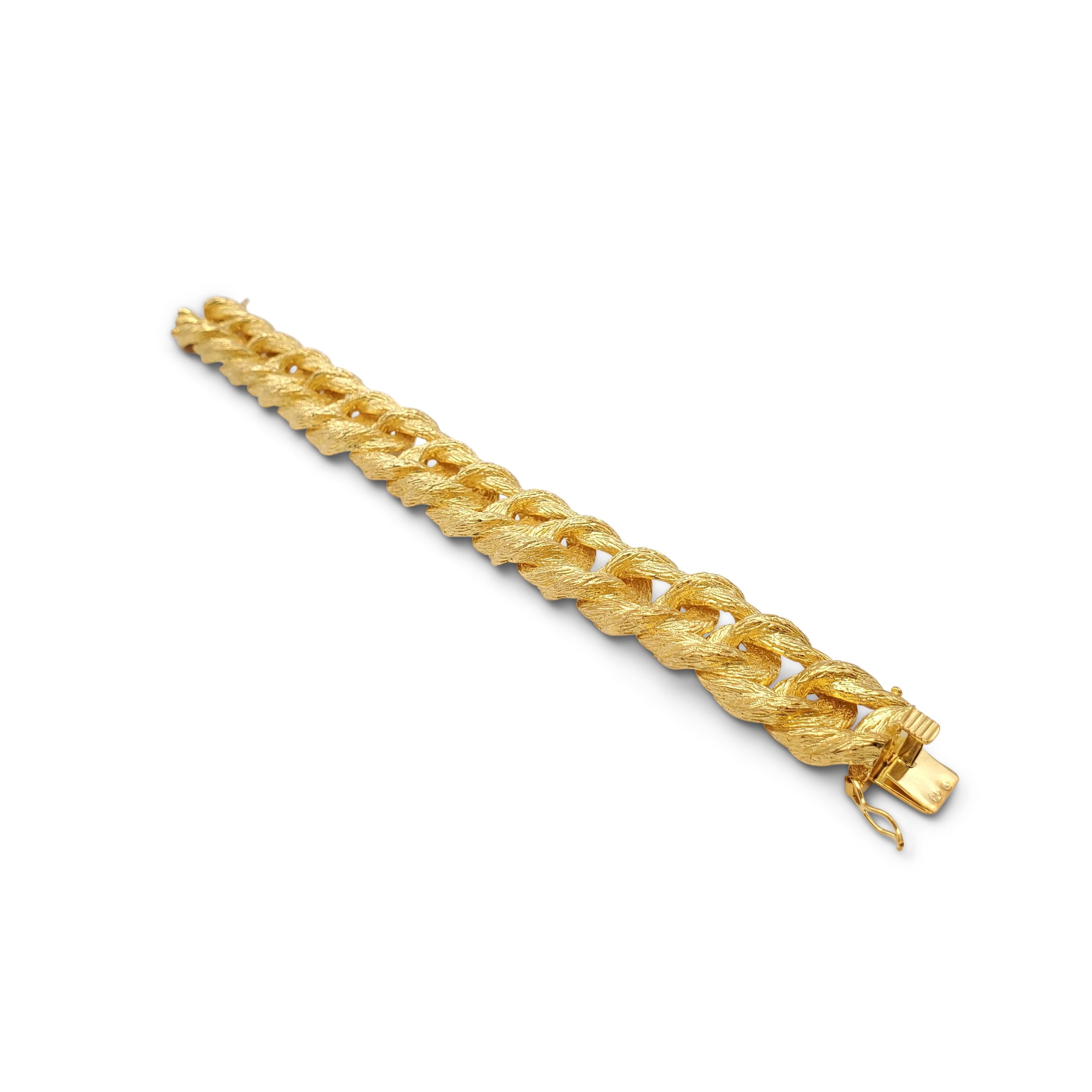 Women's or Men's Textured Yellow Gold Curb Link Bracelet
