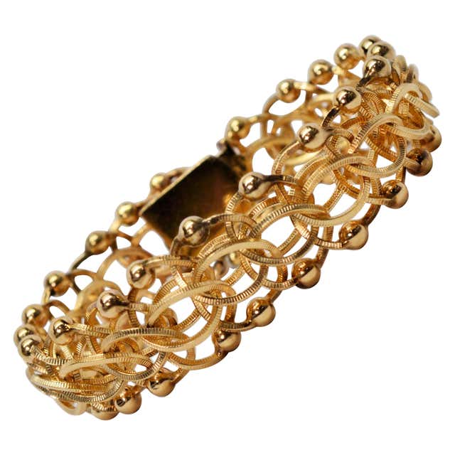 14k Solid Yellow Gold Chain Link Bracelet Twisted Chunky Modern Safety ...