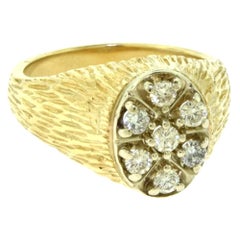 Men's Textured Yellow Gold Signet Diamond Top Cluster Ring