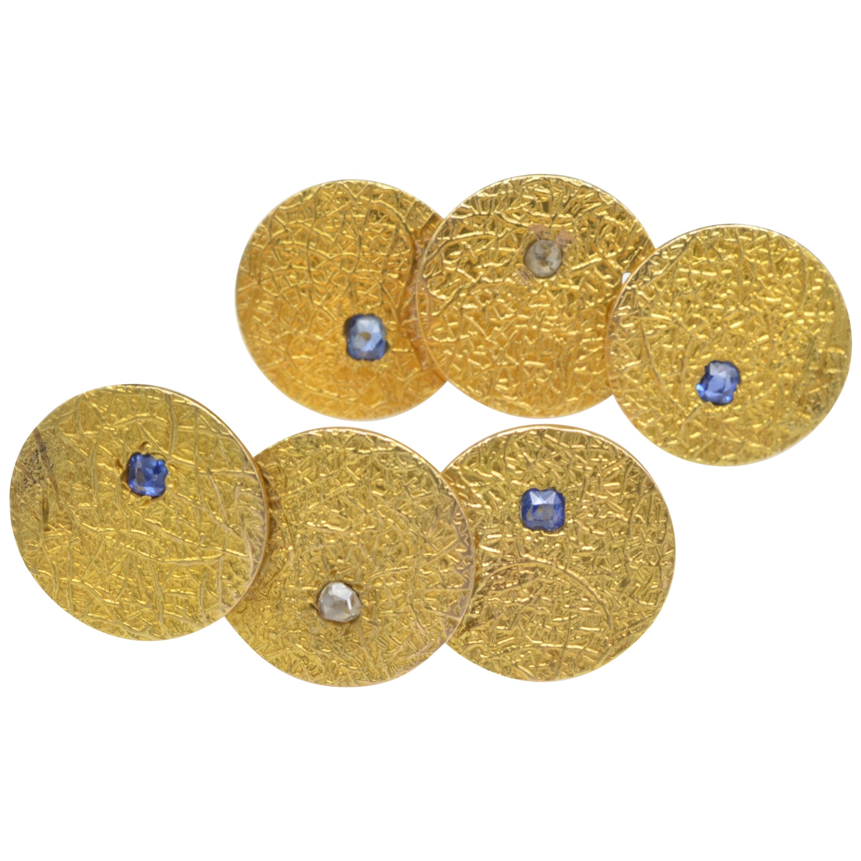 Gold Disc Earrings Texture Sapphires Diamonds