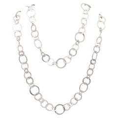 TEZER Collar Sautoir Modernista Largo Círculos Geométricos En Plata De Ley .925
