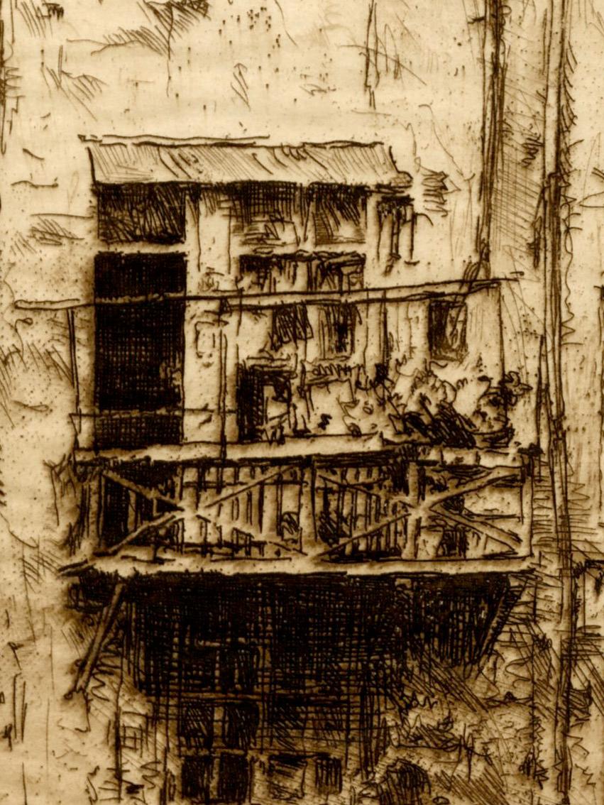 Alte Häuser in Amsterdam (Amerikanischer Impressionismus), Print, von T.F. Simon