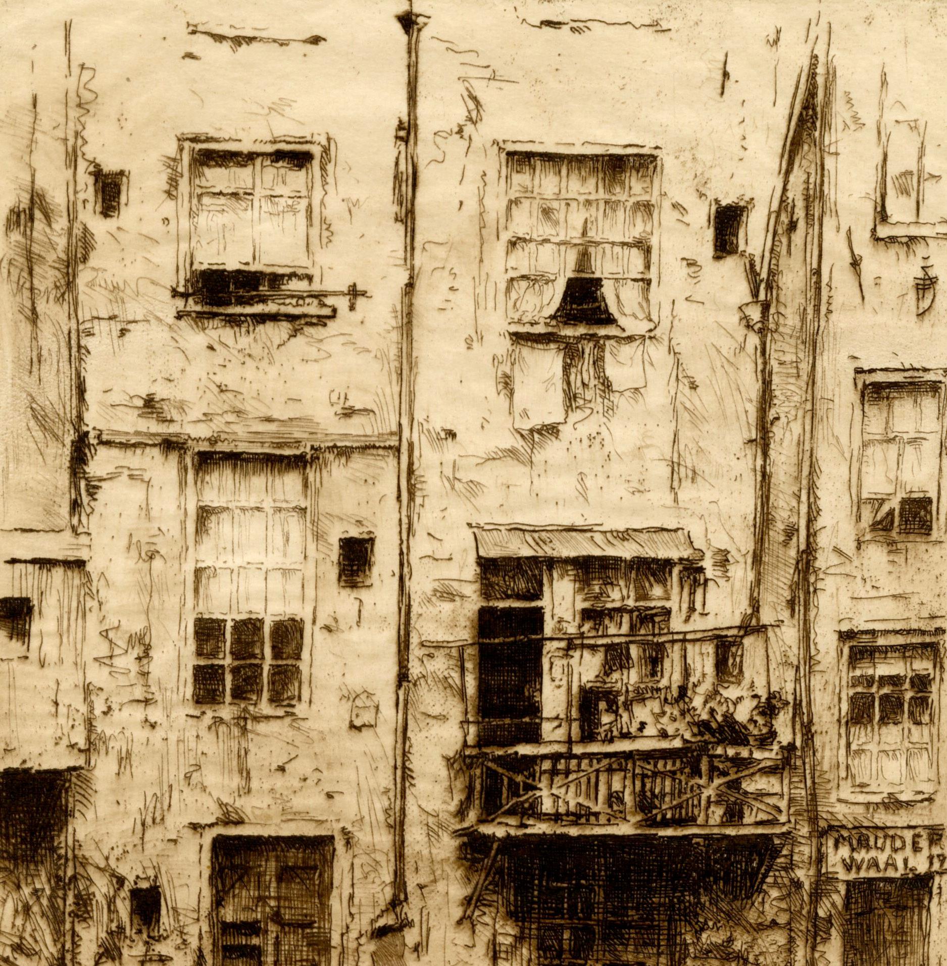 Vieilles maisons d'Amsterdam
Pointe sèche, 1909
Signé et dédicacé au crayon en bas à droite.
