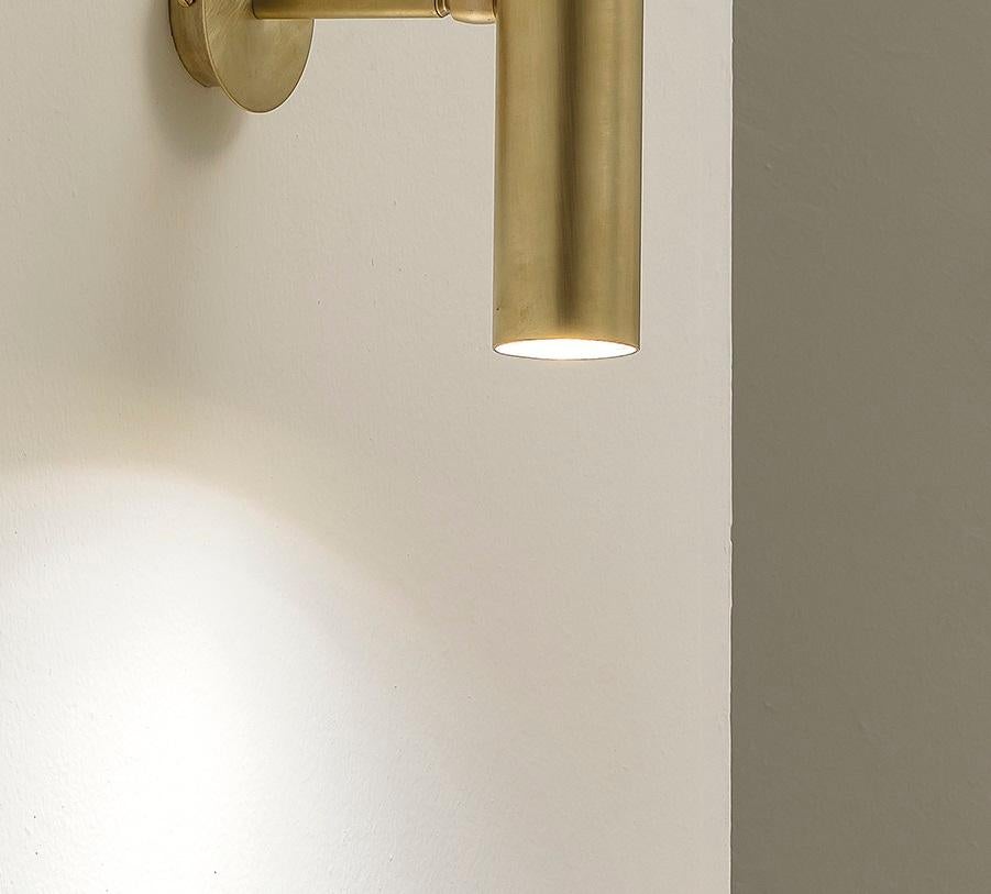 Italian TF400 Wall Lamp in Satin Brass with Orientable Tubular Diffuser by Daluce For Sale