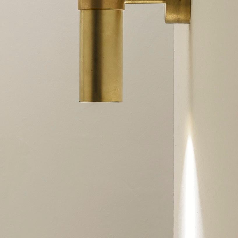Post-Modern TF410 Wall Lamp in Satin Brass with Two Orientable Tubular Diffusers by Daluce For Sale