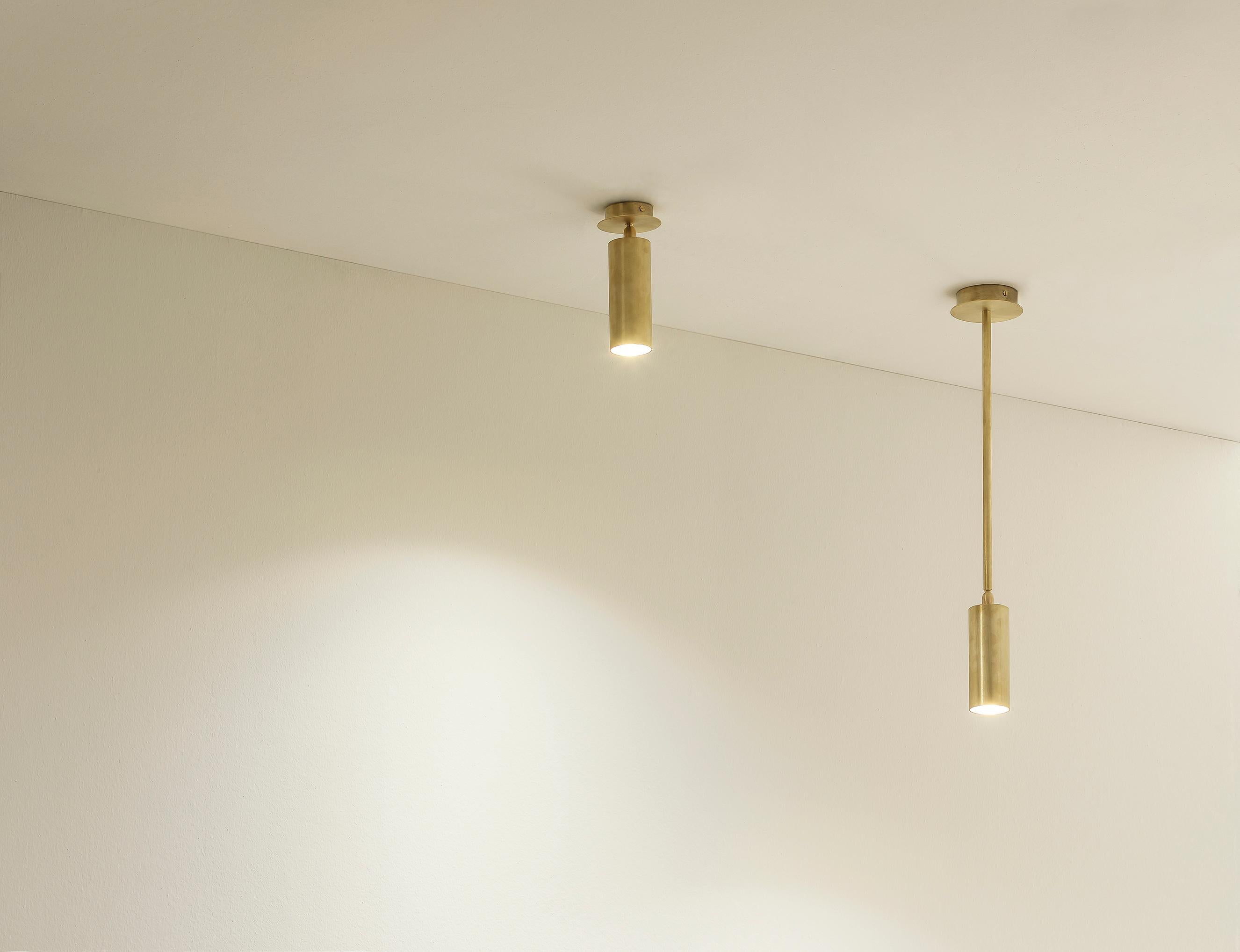 Contemporary TF510 Ceiling Lamp in Satin Brass with an Orientable Tubular Diffuser by Daluce For Sale