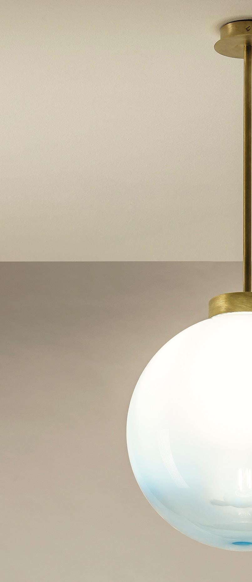 Italian TF530 Ceiling Lamp in Satin Brass with a White Blown Glass Sphere by Daluce For Sale