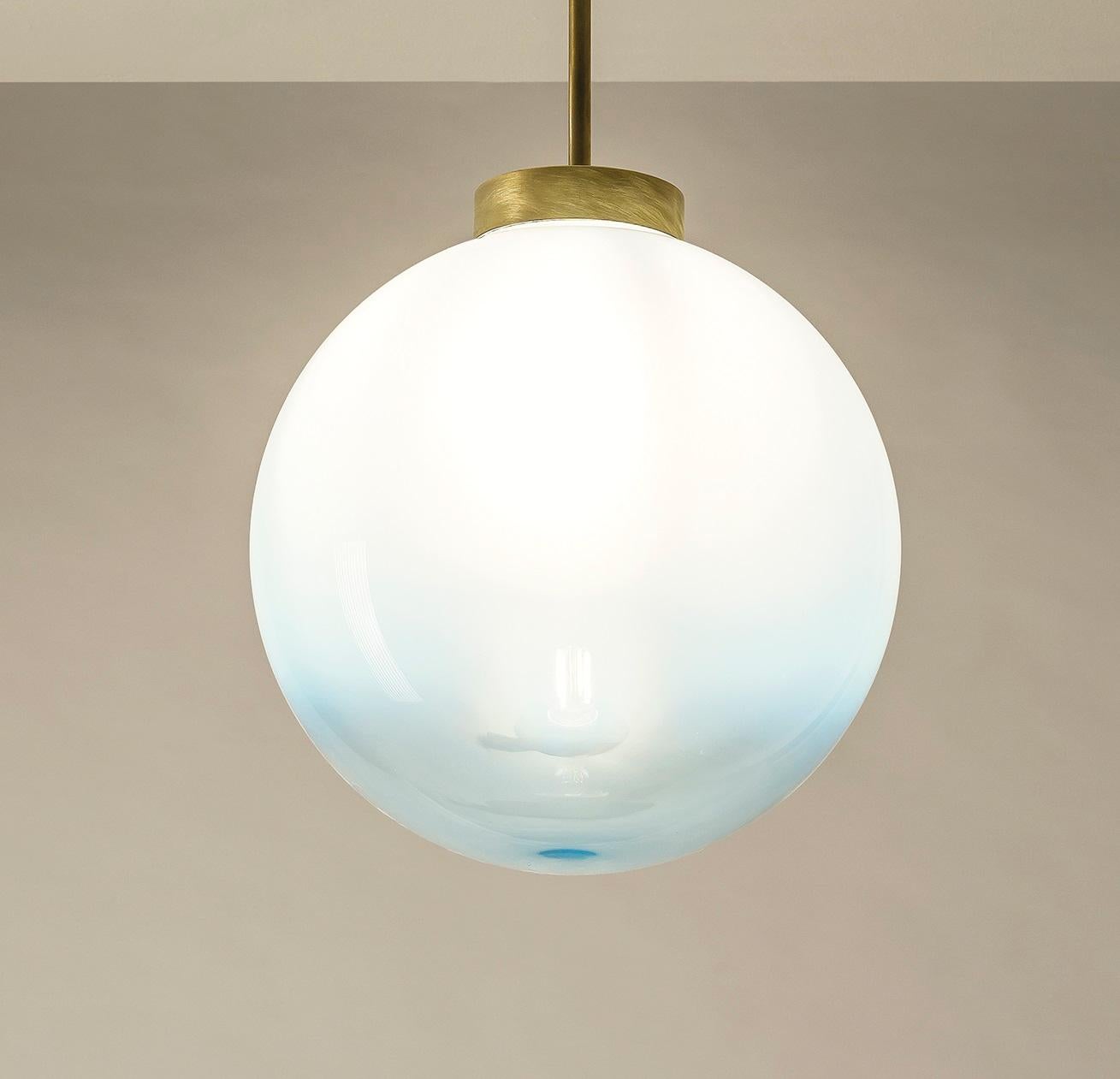 TF530 Ceiling Lamp in Satin Brass with a White Blown Glass Sphere by Daluce In New Condition For Sale In Geneve, CH
