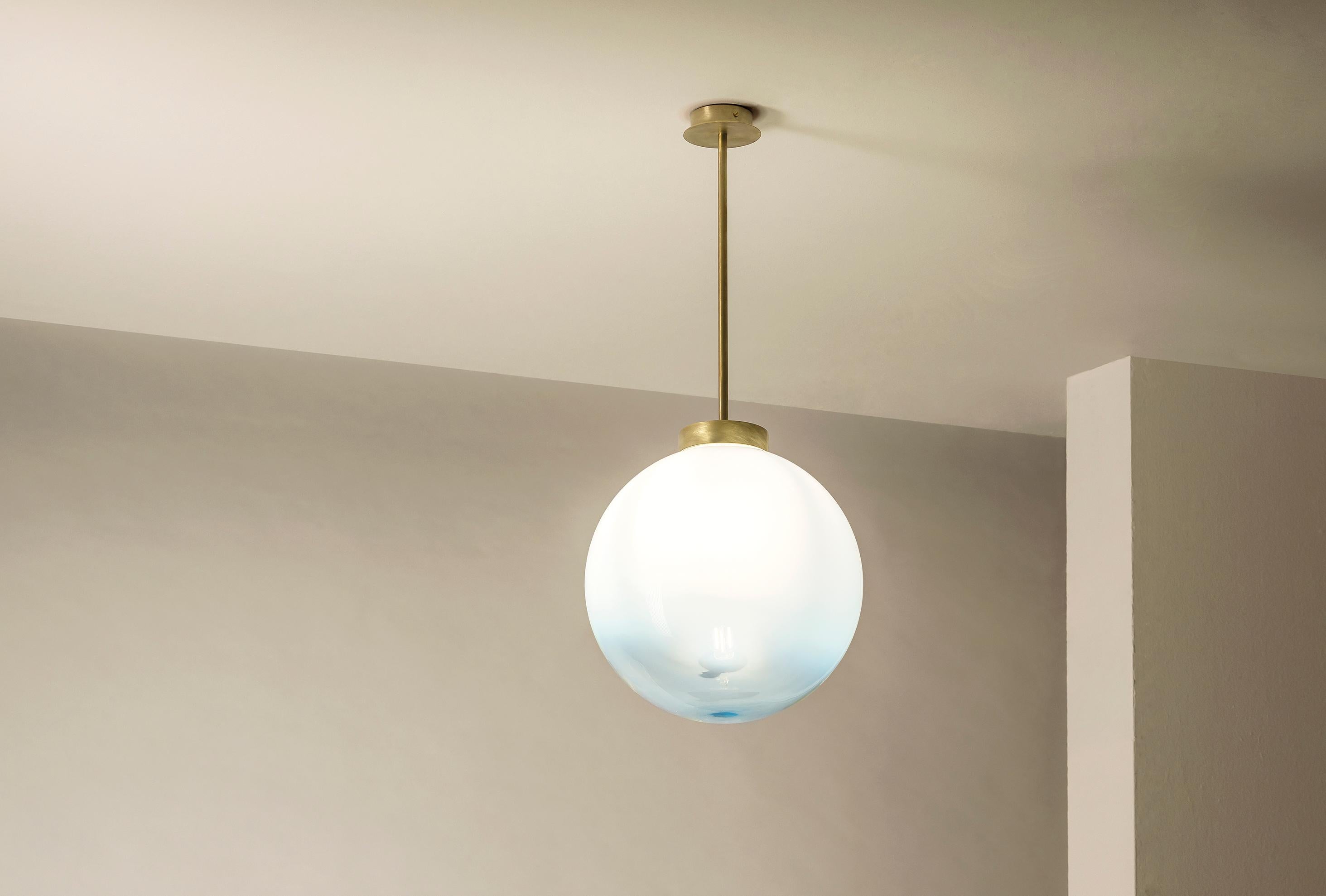 Contemporary TF530 Ceiling Lamp in Satin Brass with a White Blown Glass Sphere by Daluce For Sale
