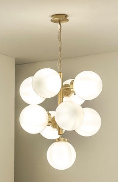 TF600 Suspension Lamp in Satin Brass with Blown Glass Spheres by Daluce