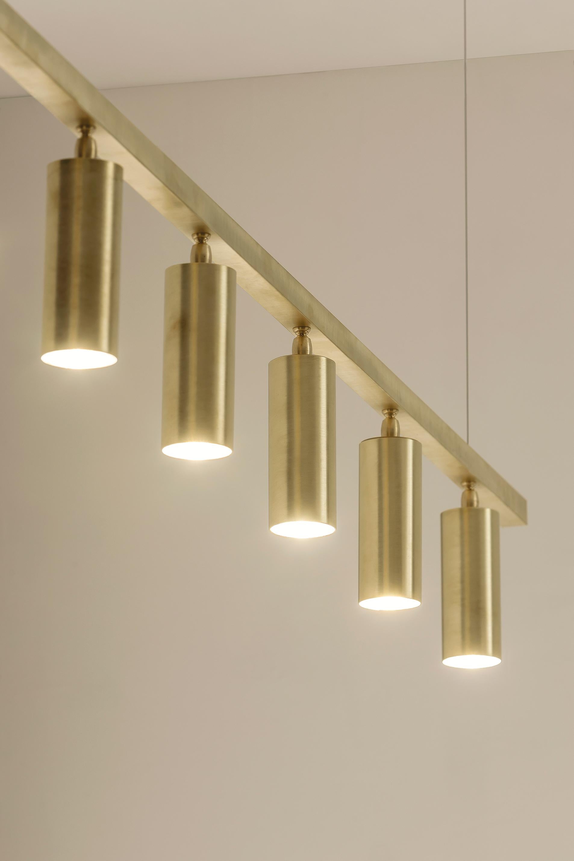 Post-Modern TF606 Suspension Lamp in Satin Brass with Orientable Tubular Diffusers by Daluce For Sale