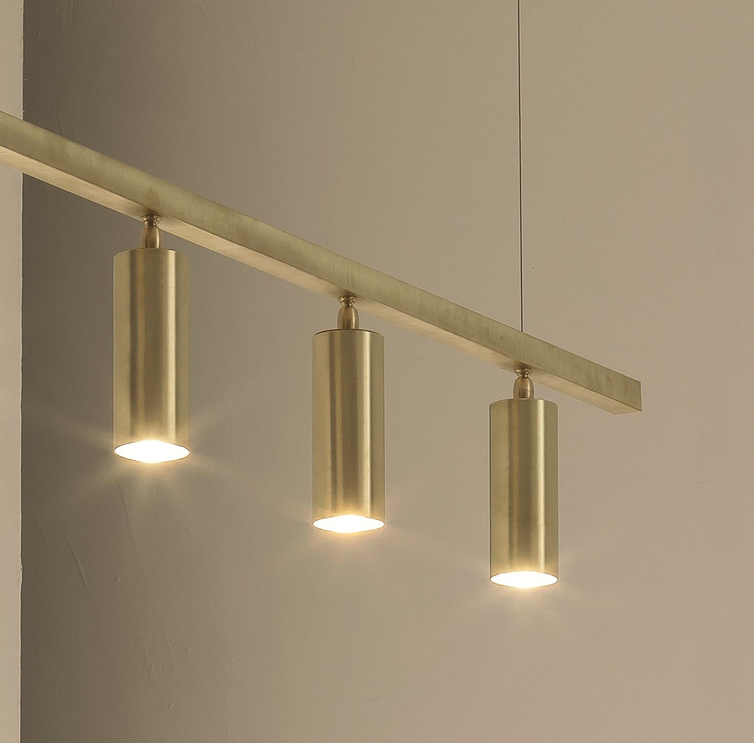 Italian TF606 Suspension Lamp in Satin Brass with Orientable Tubular Diffusers by Daluce For Sale