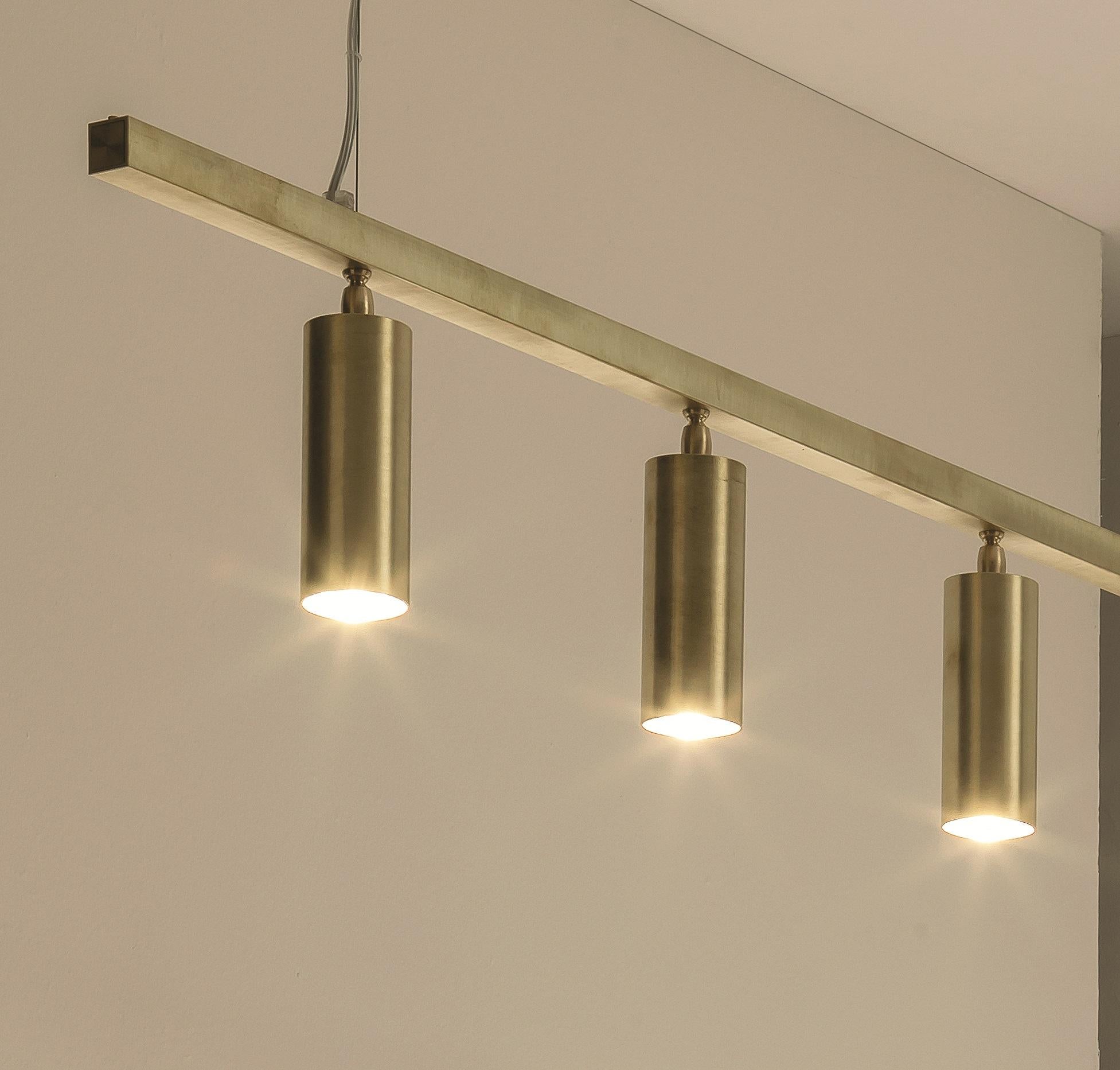 Other TF606 Suspension Lamp in Satin Brass with Orientable Tubular Diffusers by Daluce For Sale