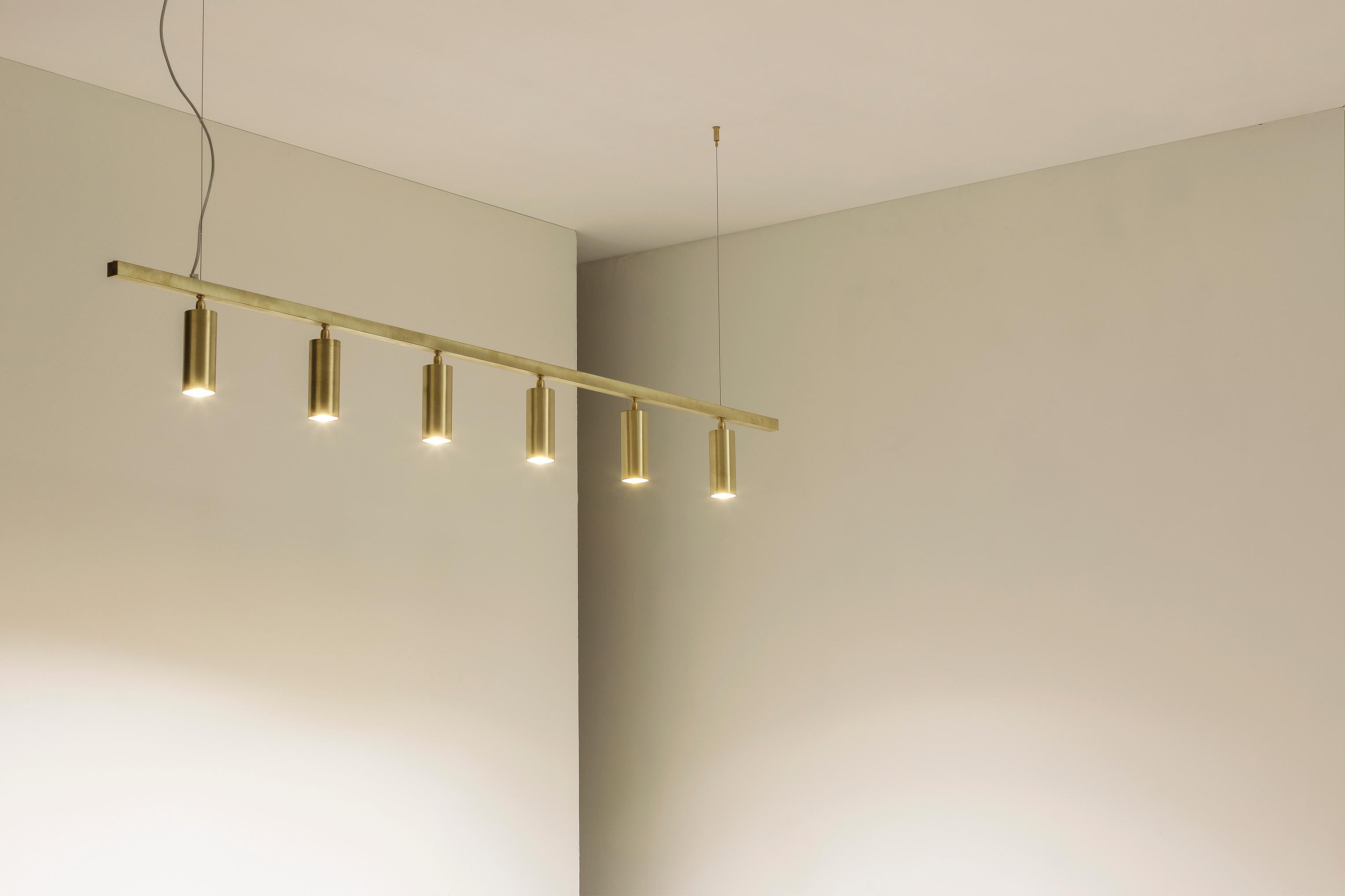 Contemporary TF606 Suspension Lamp in Satin Brass with Orientable Tubular Diffusers by Daluce For Sale