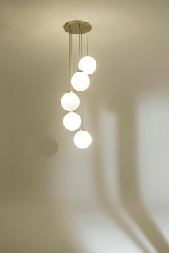 TF625 Suspension Lamp in Satin Brass with Blown Glass Spheres by Daluce