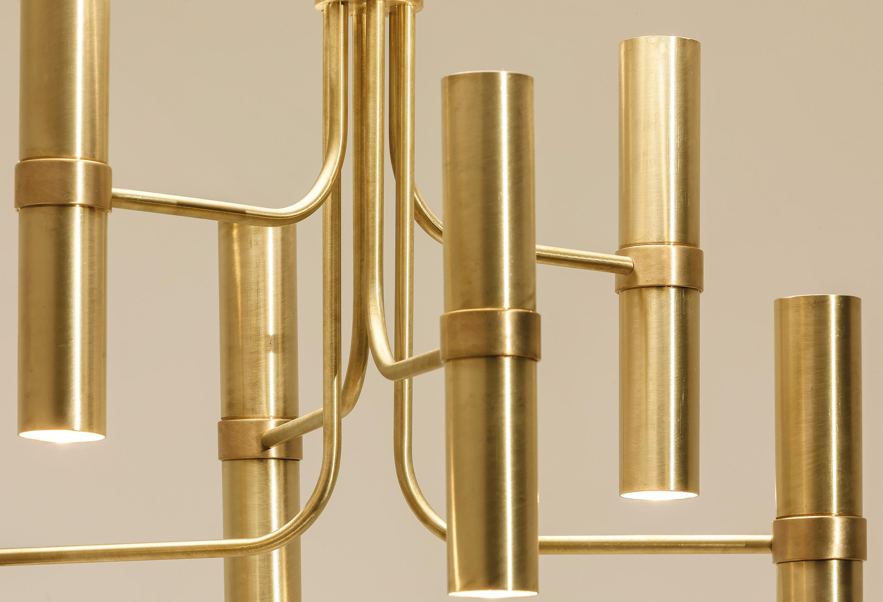 Postmoderno TF660 Suspension Lamp in Satin Brass with Orientable Tubular Diffusers by Daluce in vendita