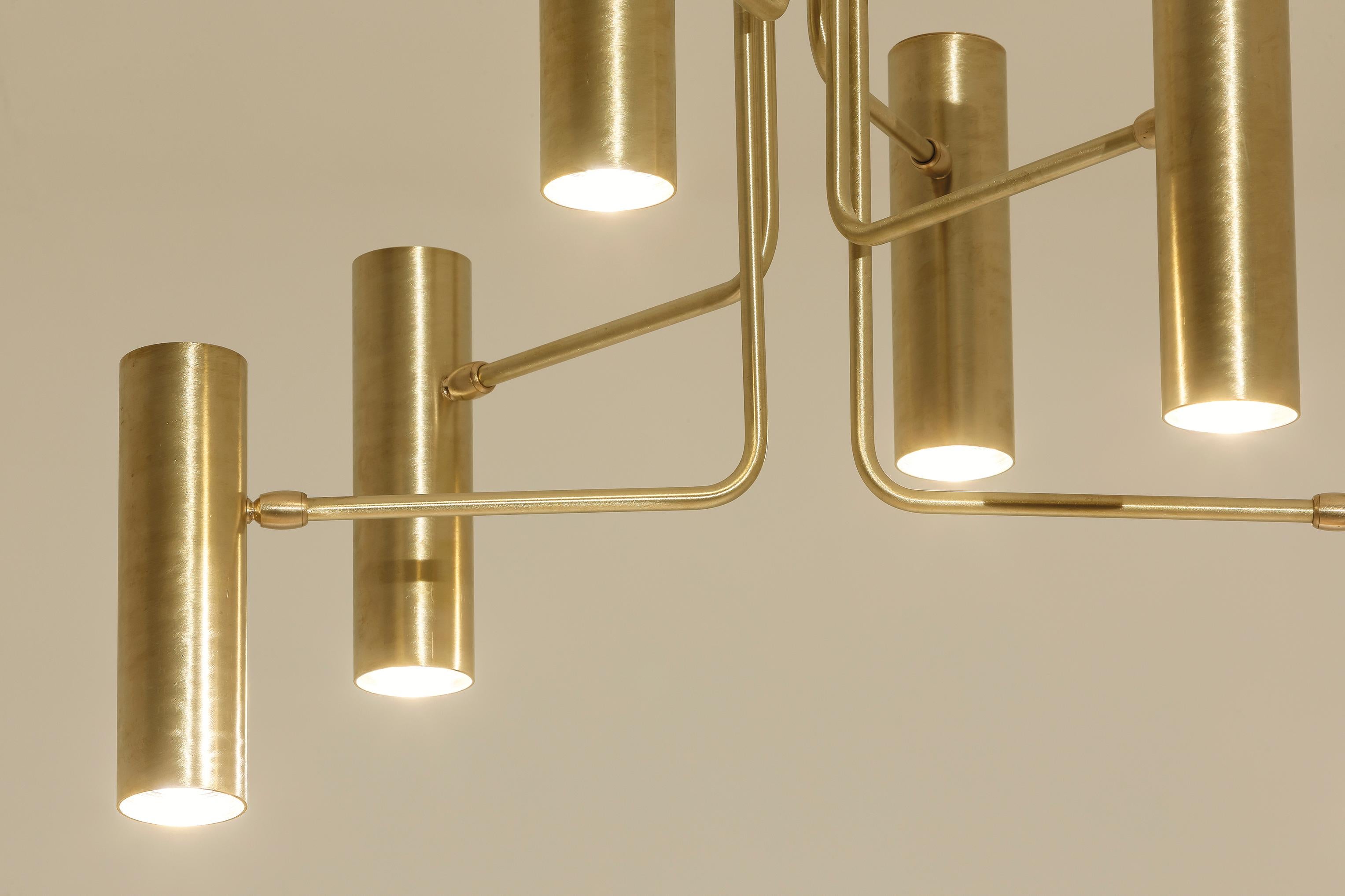 Italiano TF660 Suspension Lamp in Satin Brass with Orientable Tubular Diffusers by Daluce in vendita