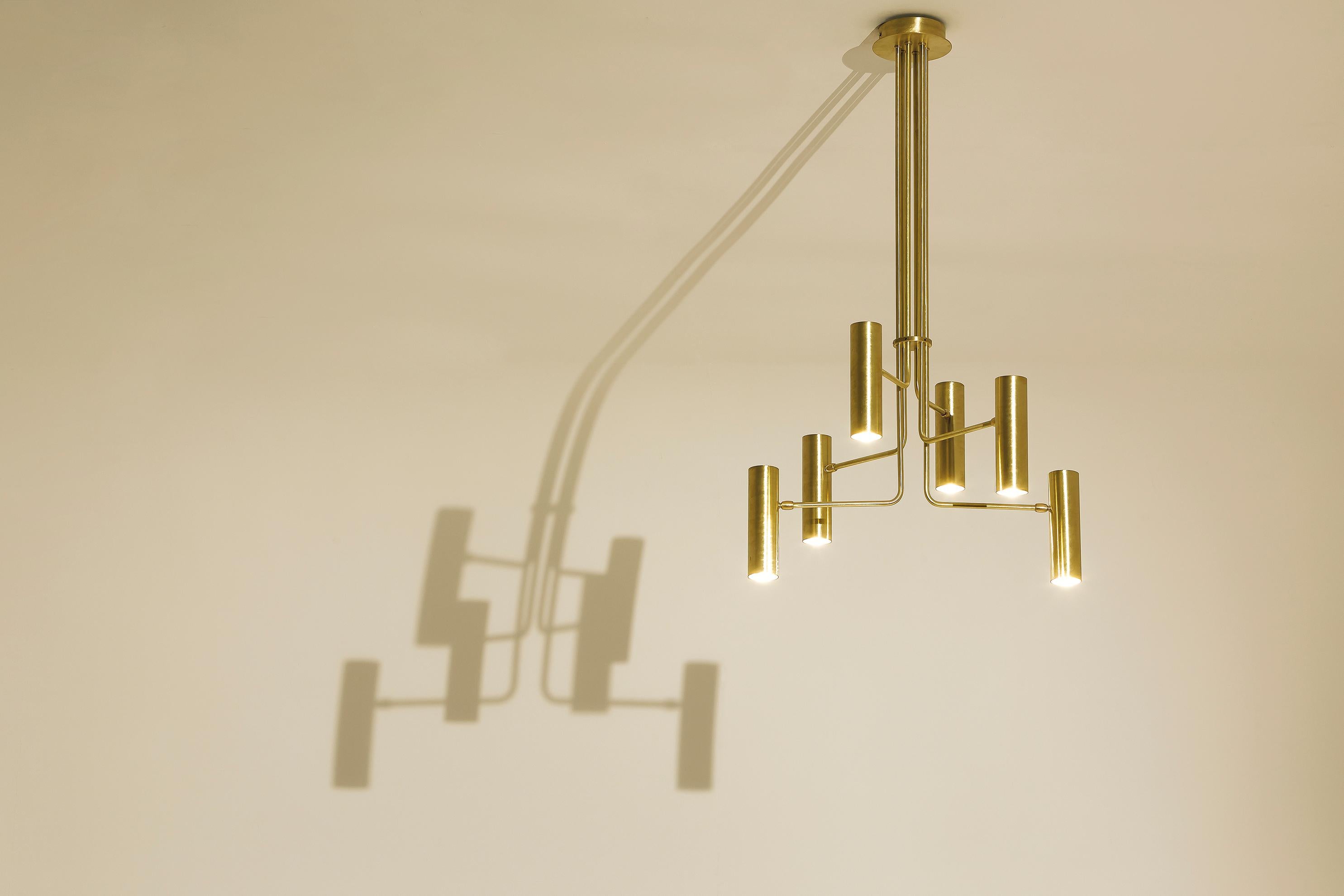 XXI secolo e contemporaneo TF660 Suspension Lamp in Satin Brass with Orientable Tubular Diffusers by Daluce in vendita