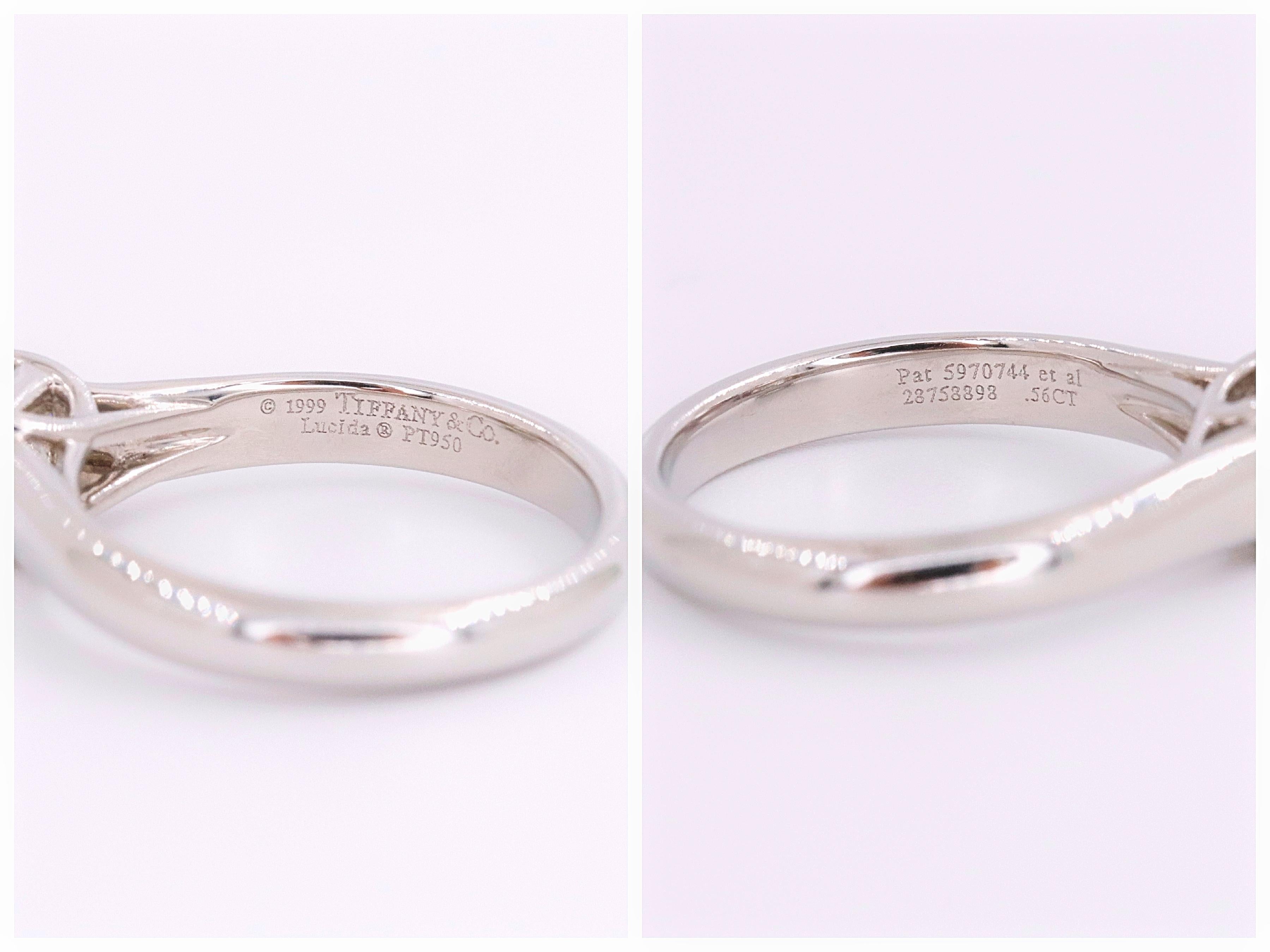 Women's or Men's Tiffany & Co. Lucida Diamond 0.56 Carat Engagement Ring Platinum