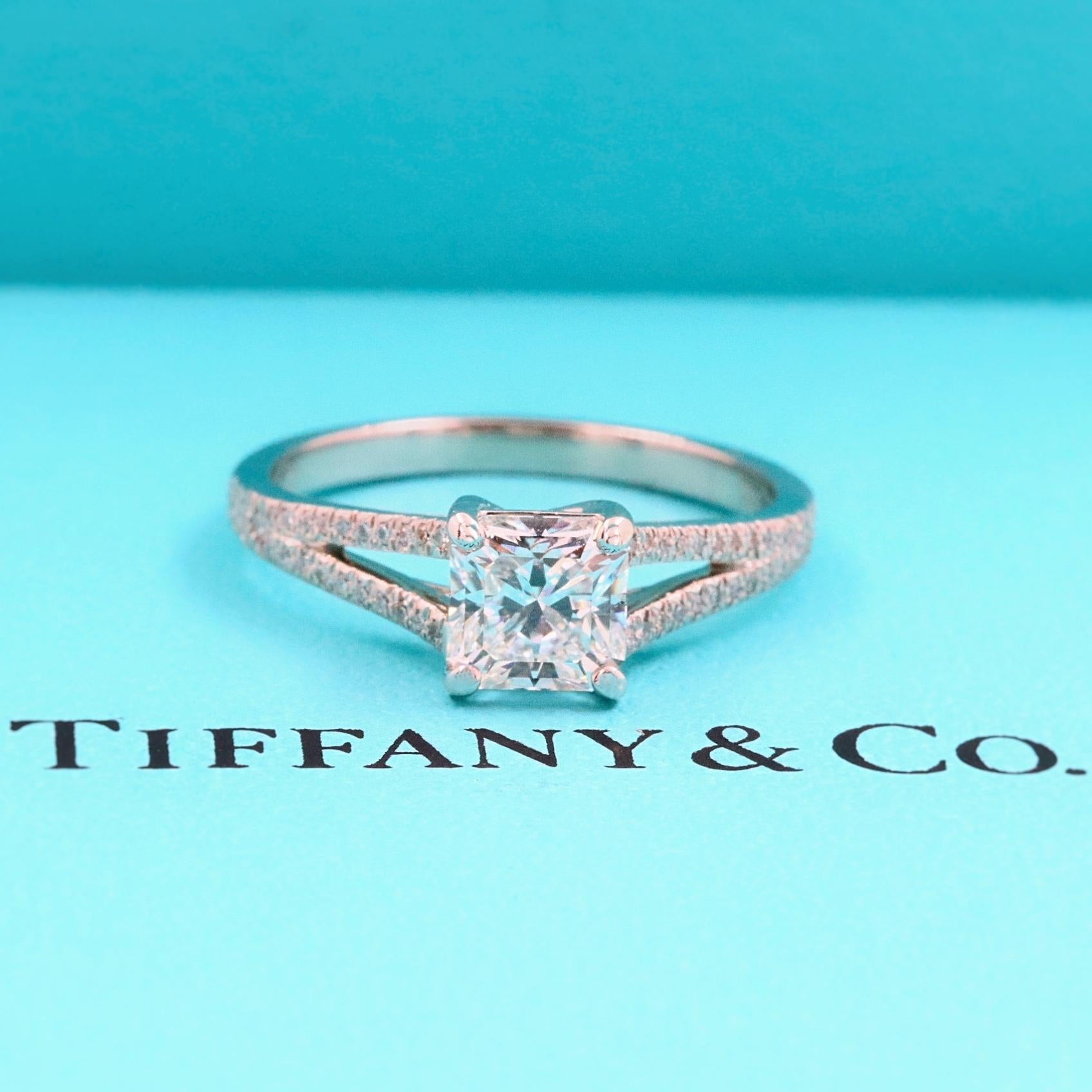 Tiffany & Co LUCIDA Diamond Engagement Ring

Style:  Lucida Split Shank Diamond Engagement Ring
Metal:  Platinum PT950
Size:  6 - sizable
Total Carat Weight:  1.04 tcw
Diamond Shape:  Lucida Cut
Diamond Color & Clarity:  F - VS2
Accent Diamonds:  48
