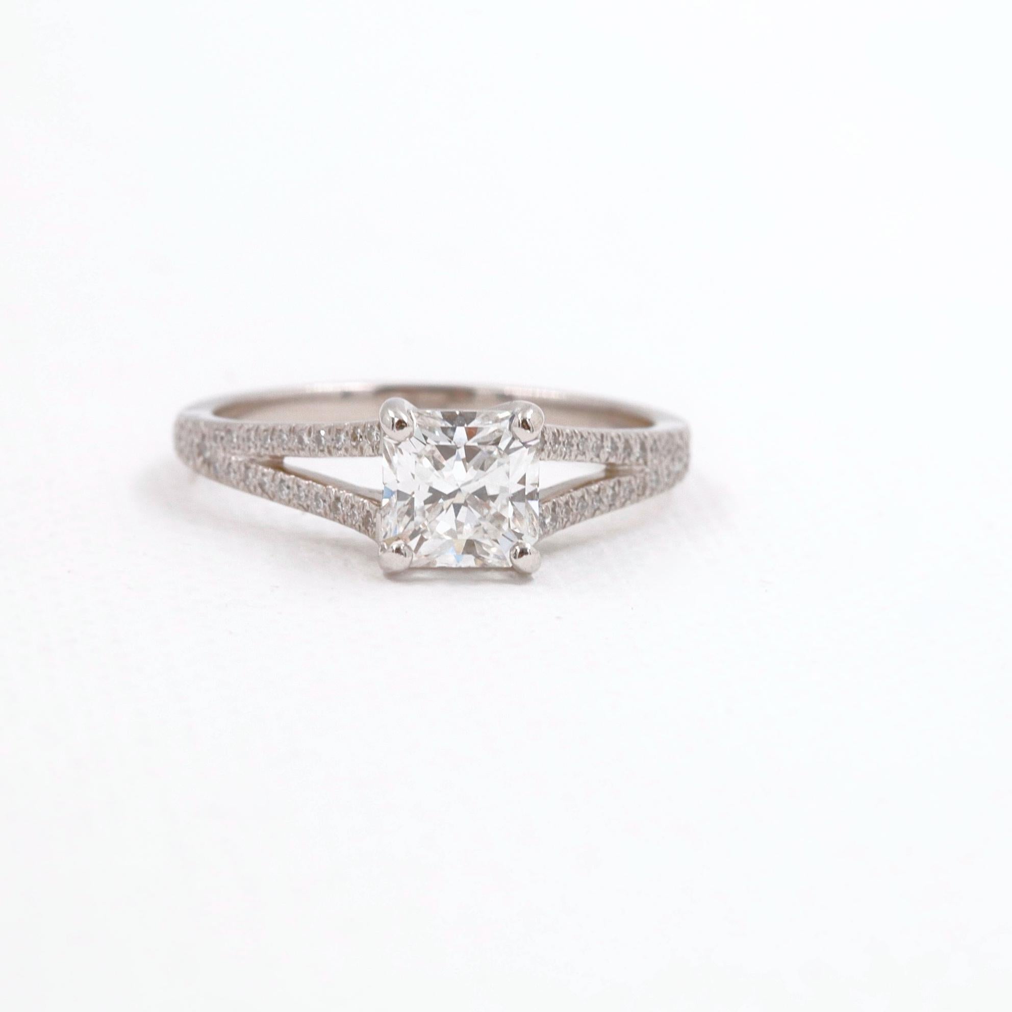 Women's or Men's Tiffany & Co. Lucida Square Diamond Split Shank Ring 1.04 Carat Platinum