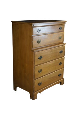 T.F.I Mid Century American Colonial Style Maple Tallboy Dresser Chest of Drawers