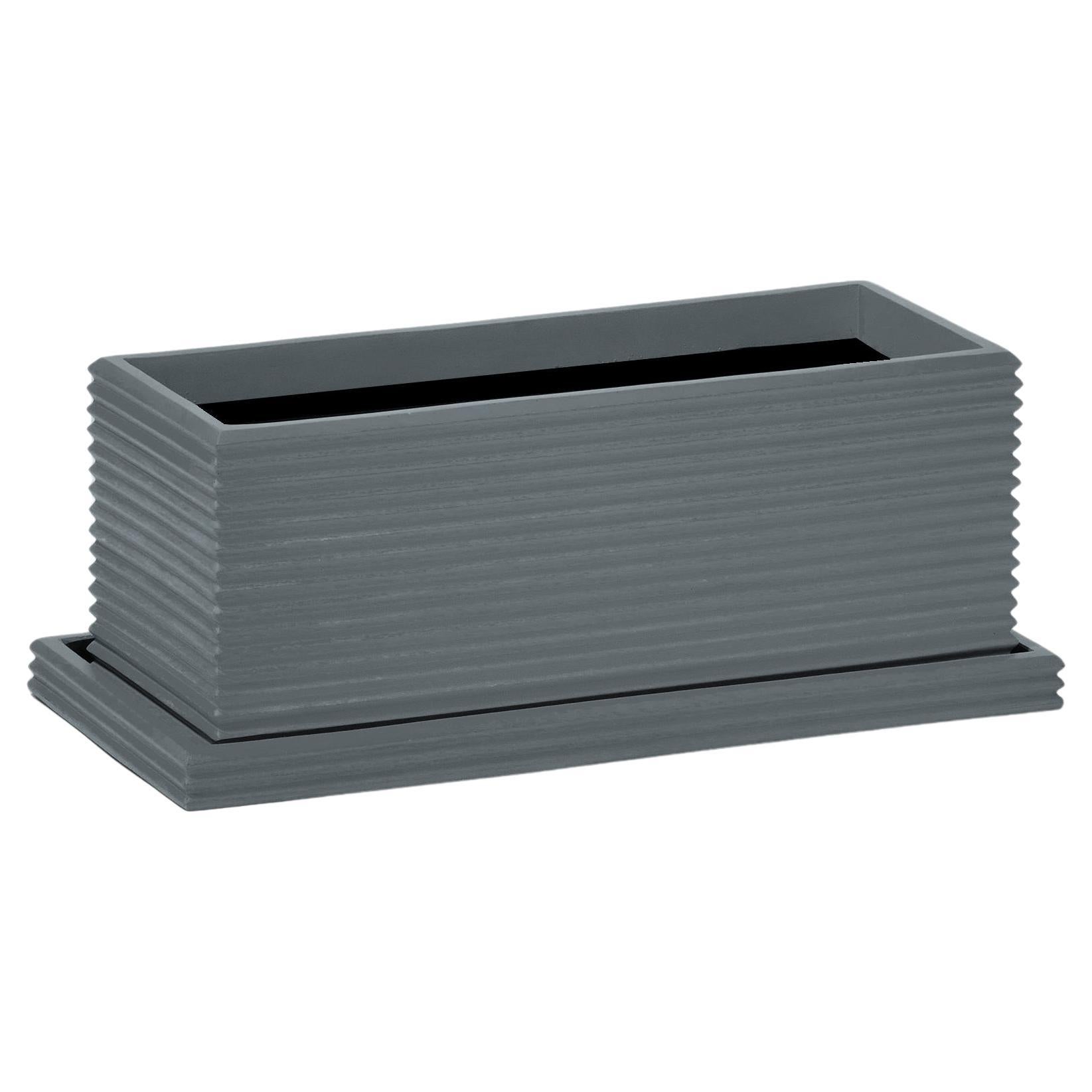 Standard Wide Rectangular Fiberglass Indoor Outdoor Planter 'Gray' Drainage Tray
