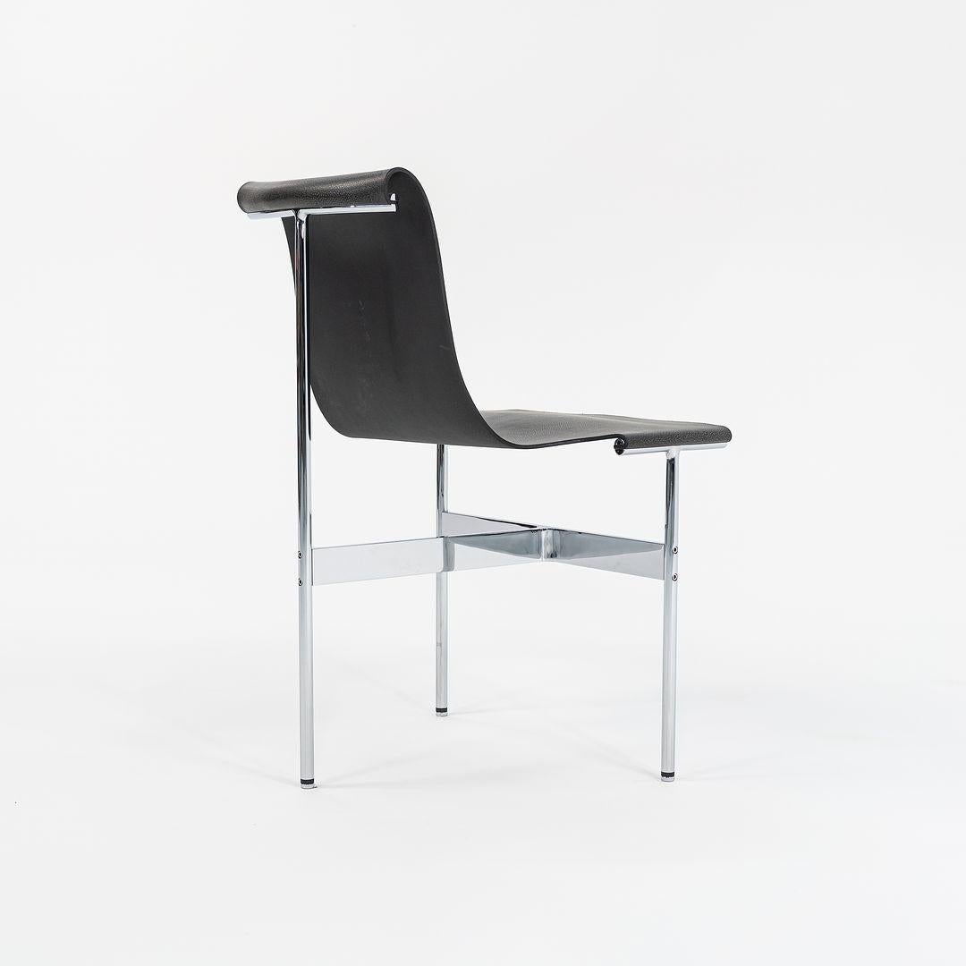 Modern TG-10 Sling Dining Chair in Black Speckled Leather with Chrome Frame For Sale