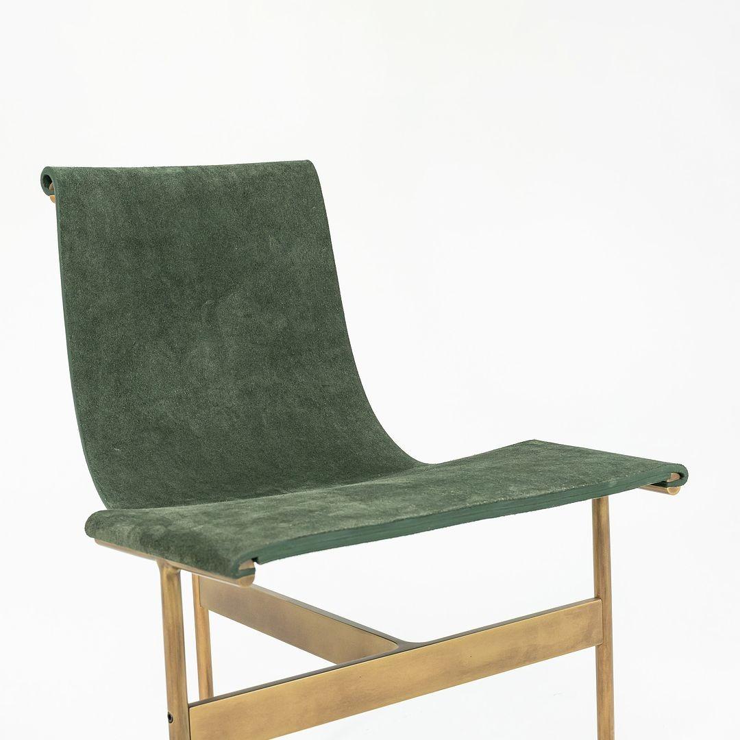 TG-10 Sling Dining Chair in Green Suede with Light Antique Bronze Frame For Sale 3