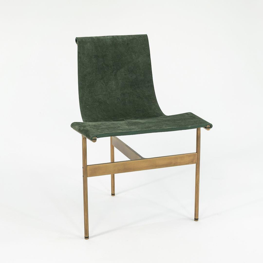Modern TG-10 Sling Dining Chair in Green Suede with Light Antique Bronze Frame For Sale