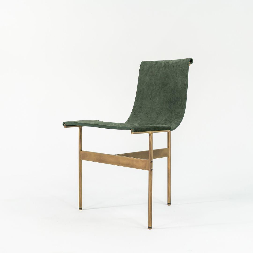 TG-10 Sling Dining Chair in Green Suede with Light Antique Bronze Frame In Good Condition For Sale In Philadelphia, PA