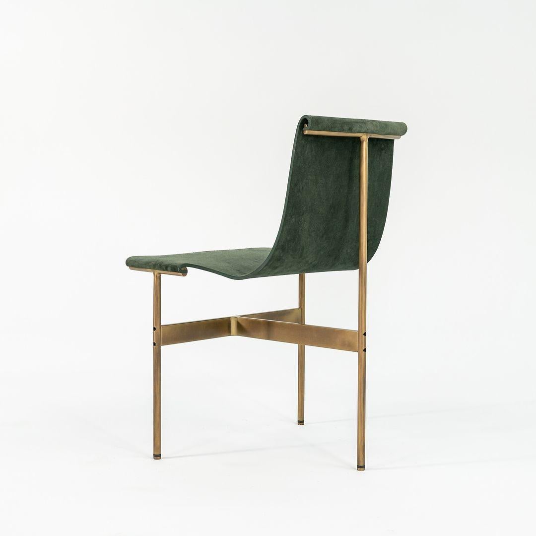 TG-10 Sling Dining Chair in Green Suede with Light Antique Bronze Frame For Sale 1