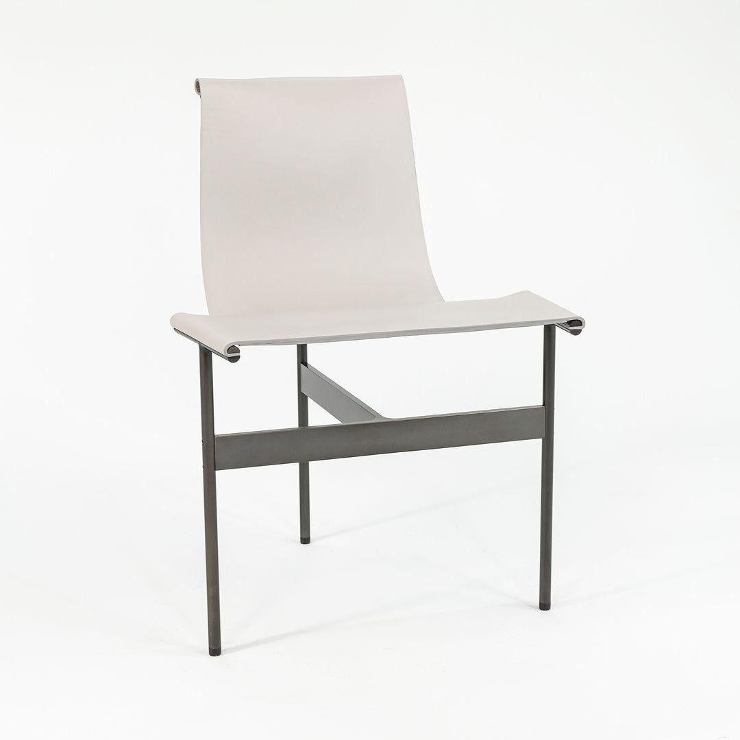 Modern TG-10 Sling Dining Chair in Smoke Grey Leather with Blackened Frame For Sale
