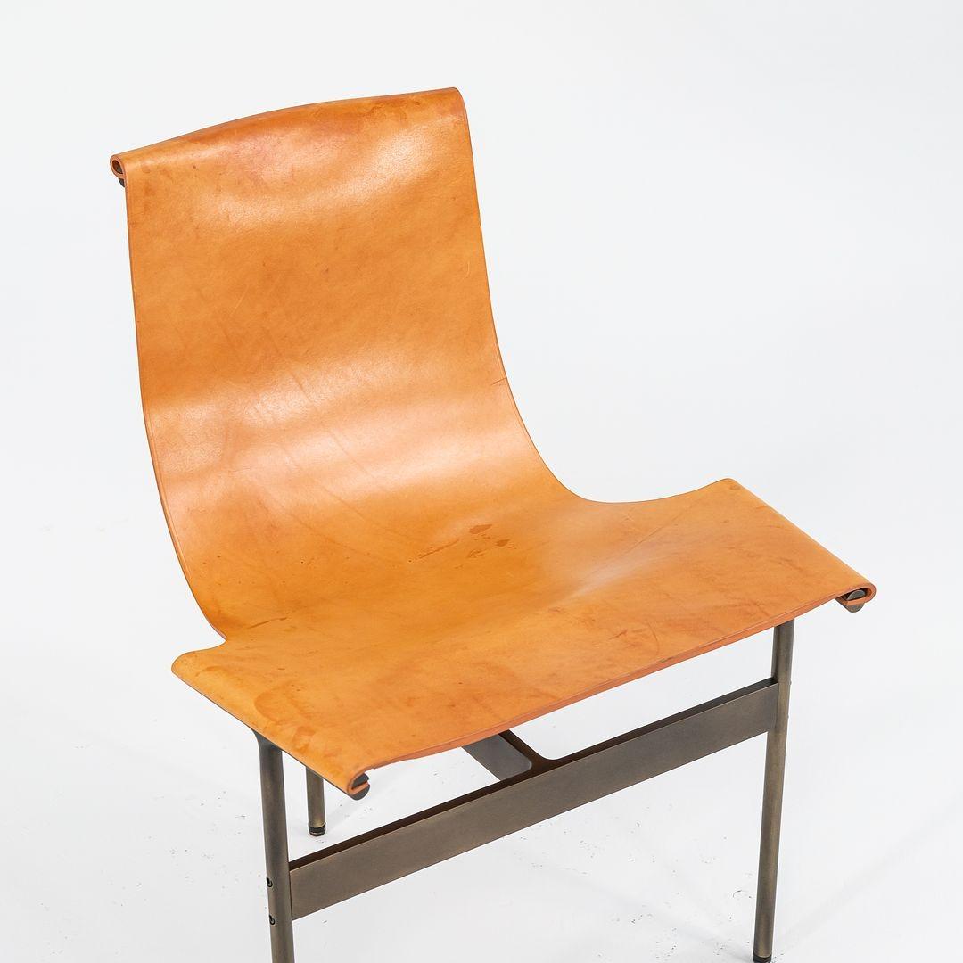 Contemporary TG-10 Sling Dining Chair in Tan Leather with Medium Antique Bronze Frame
