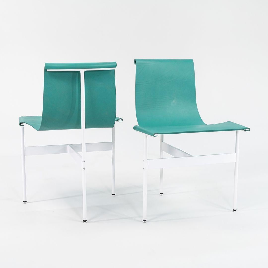 TG-10 Sling Dining Chair in Turquoise Leather with White Powder Coat Frame For Sale 3