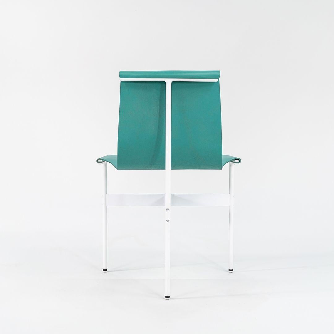 TG-10 Sling Dining Chair in Turquoise Leather with White Powder Coat Frame For Sale 4