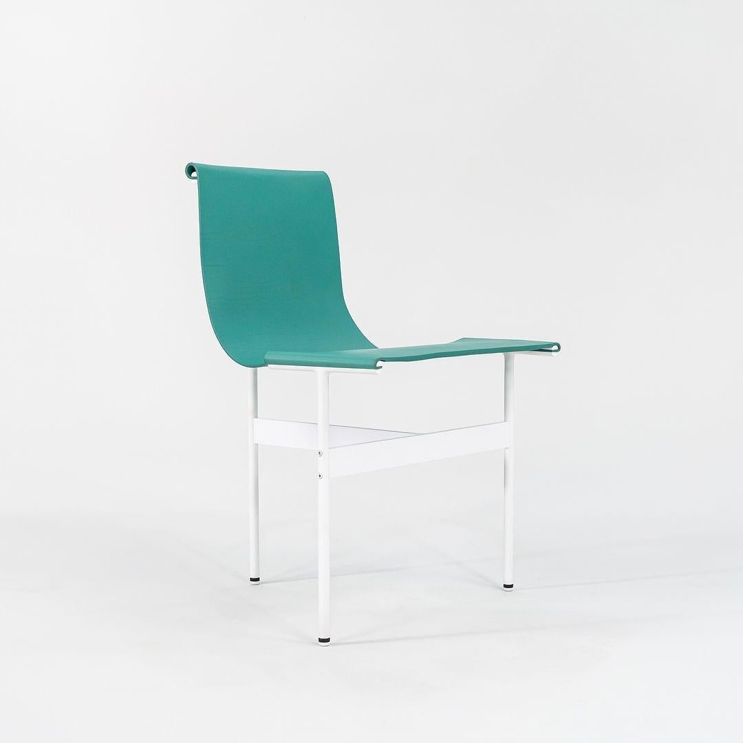 Modern TG-10 Sling Dining Chair in Turquoise Leather with White Powder Coat Frame For Sale