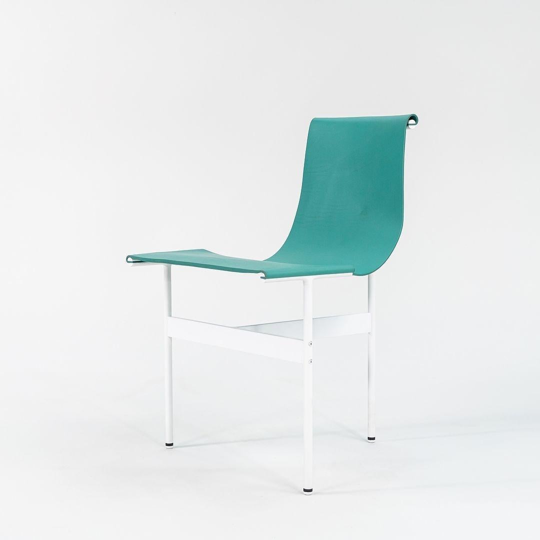 American TG-10 Sling Dining Chair in Turquoise Leather with White Powder Coat Frame For Sale
