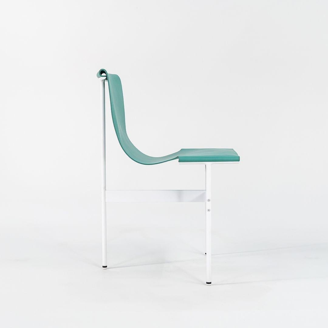 TG-10 Sling Dining Chair in Turquoise Leather with White Powder Coat Frame In Good Condition For Sale In Philadelphia, PA