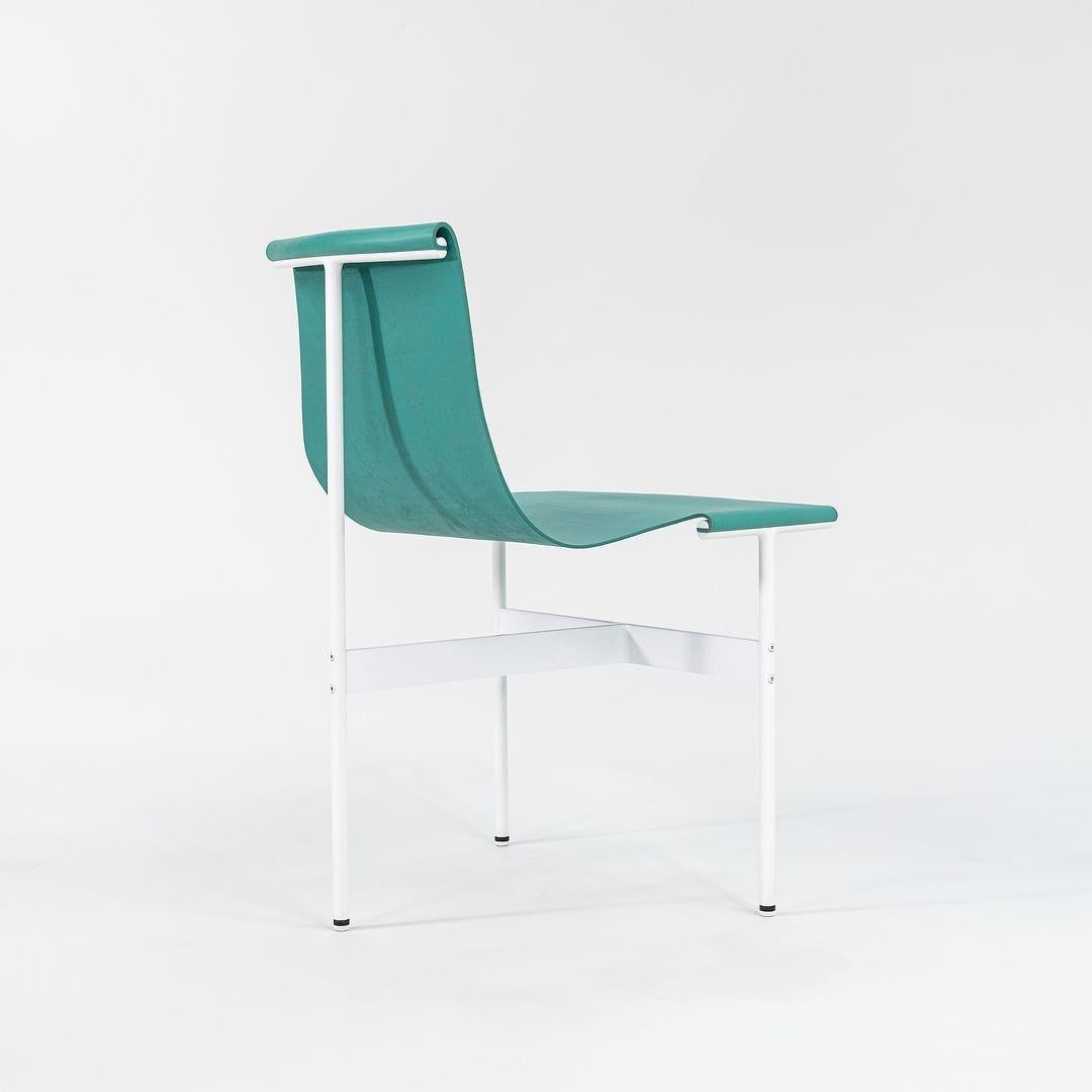 Contemporary TG-10 Sling Dining Chair in Turquoise Leather with White Powder Coat Frame For Sale