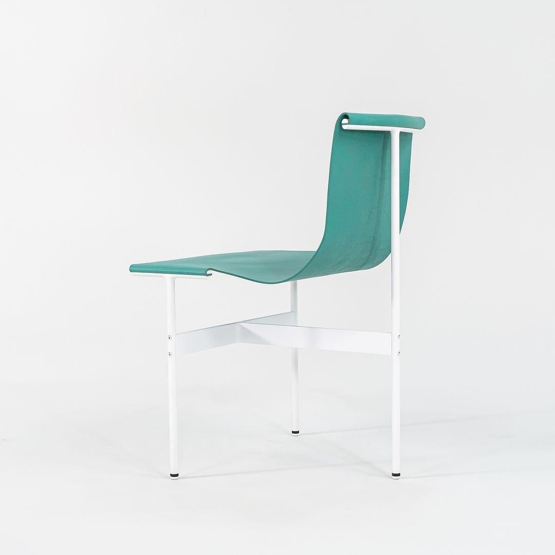 Steel TG-10 Sling Dining Chair in Turquoise Leather with White Powder Coat Frame For Sale