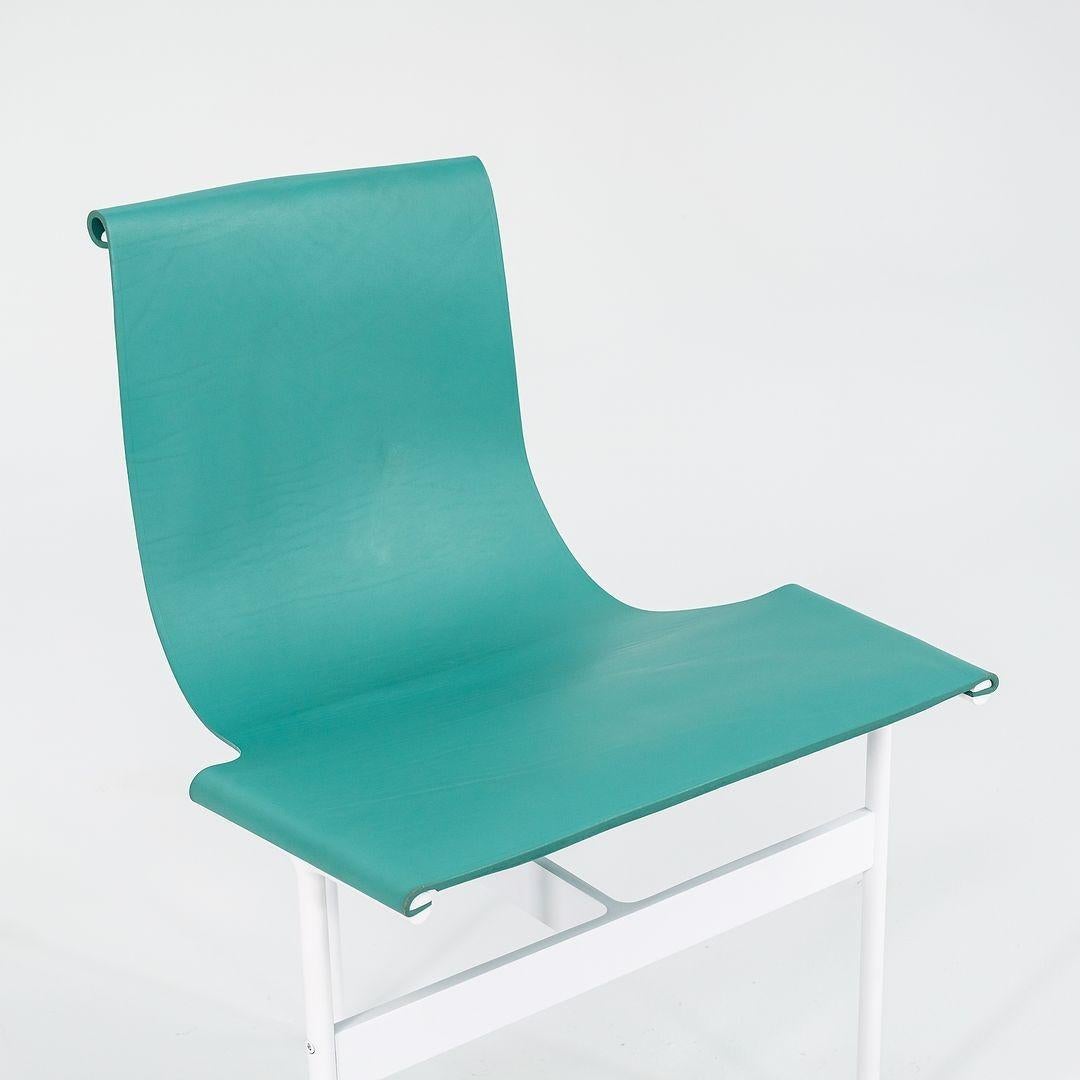 TG-10 Sling Dining Chair in Turquoise Leather with White Powder Coat Frame For Sale 1