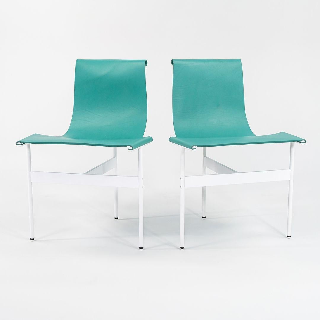 TG-10 Sling Dining Chair in Turquoise Leather with White Powder Coat Frame For Sale 2