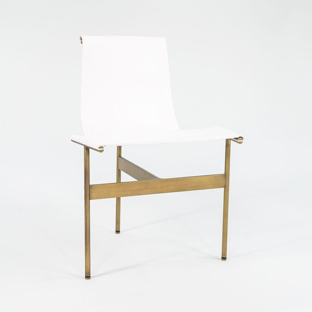 Modern TG-10 Sling Dining Chair in White Leather with Light Antique Bronze Frame For Sale