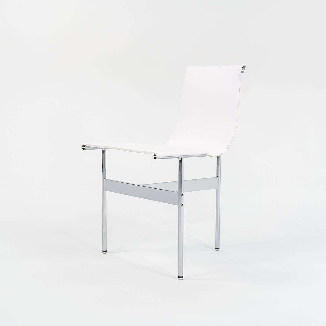 Modern TG-10 Sling Dining Chair in White Leather with Polished Chrome Frame For Sale