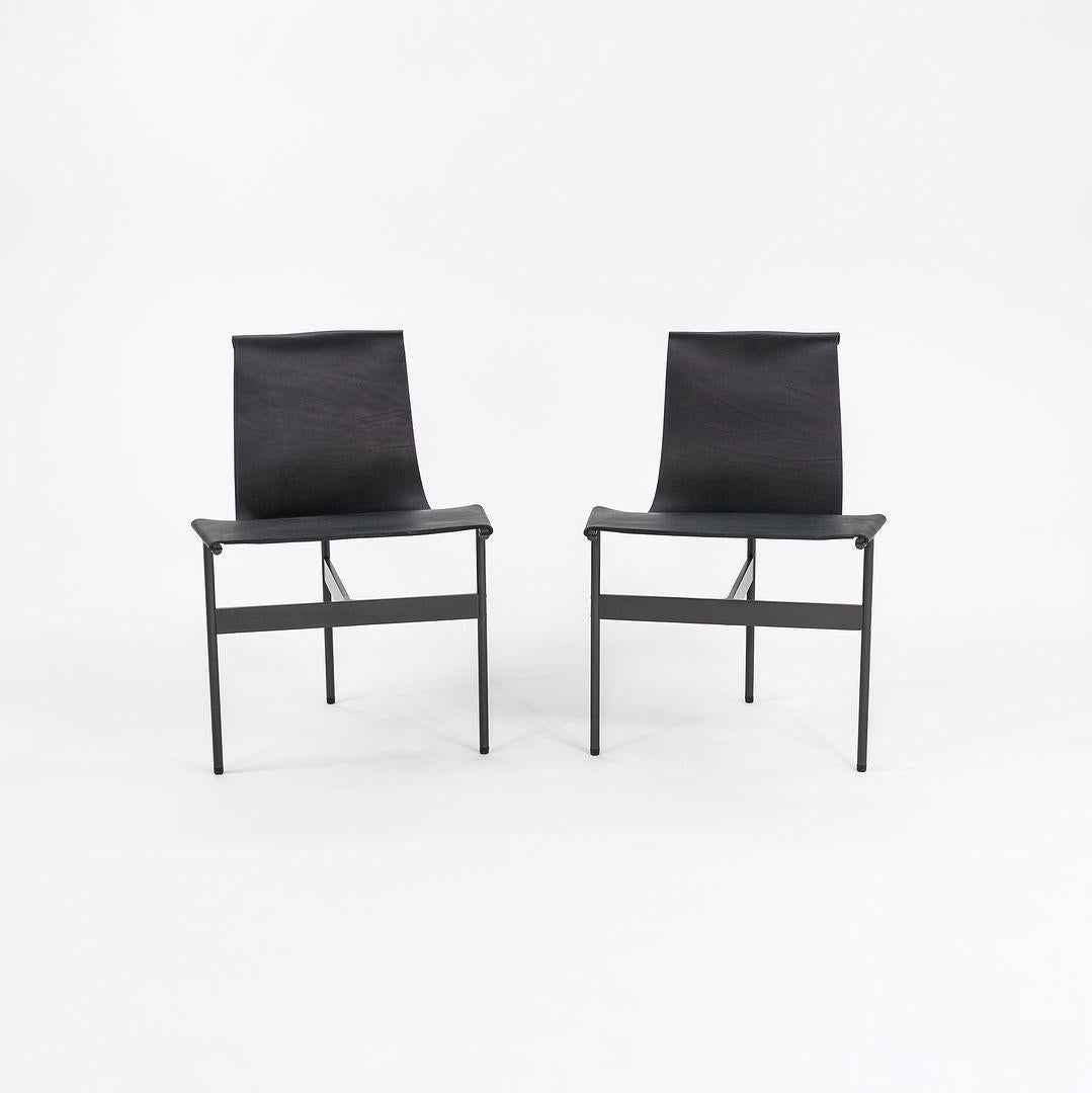 Contemporary TG-10 Sling Dining Chairs in Black Leather with Blackened Frame For Sale