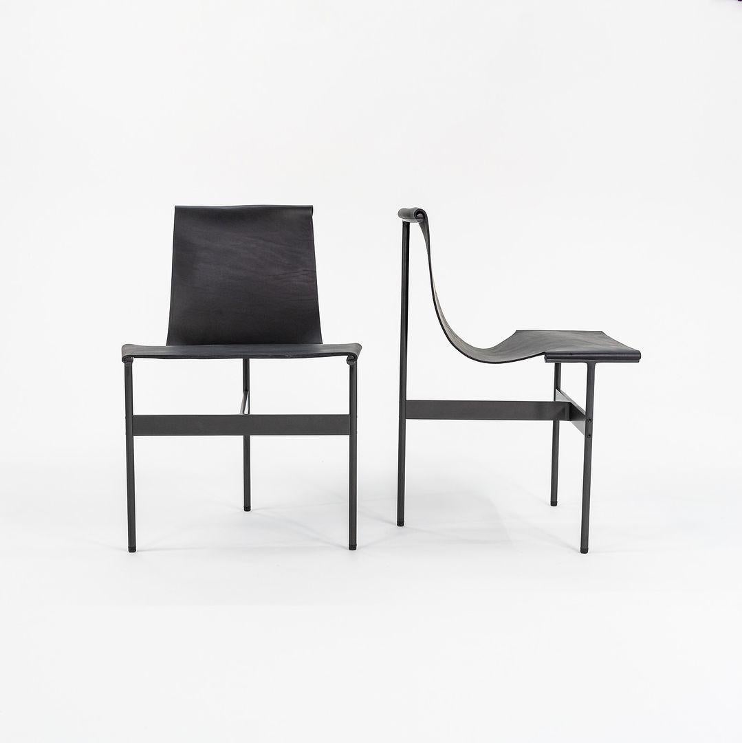 Steel TG-10 Sling Dining Chairs in Black Leather with Blackened Frame For Sale